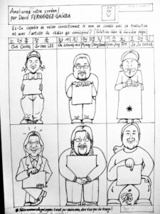 Caricatura de seis cantantes coreanos del coro de la ópera de París