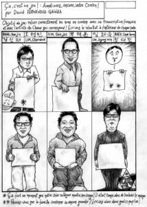 Caricatura de seis cantantes coreanos del coro de la ópera de París