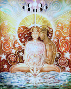 Ilustración en color de una mujer embarazada y su hombre