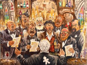 Ilustración de un ochote cántabro en estilo caricatura