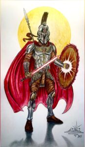 Dibujo de guerrero espartano-mandaloriano