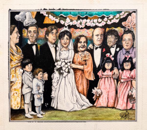 Caricatura de ocho cantantes italianos de la ópera de París basada en la boda de El Padrino I