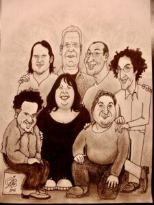 Caricatura de siete cantantes del coro de la ópera de París