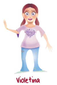 Ilustración digital en color de Violetina, la hermana mayor de Pintonulo/Amorosino