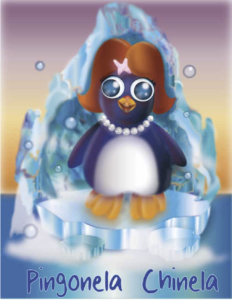Ilustración digital en color de Pingonela Chinela, la pingüina chilena