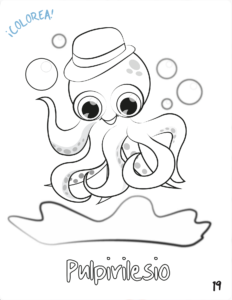 Dibujo digital en blanco y negro del pulpo Pulpirilesio