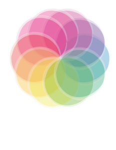 Imagen digital de de una flor compuesta por esferas de colores superpuestas