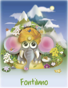 Ilustración digital en color de Fontiluno, elefante enano de los Himalayas en La India