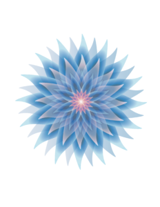 Imagen digital de una dalia de múltiples pétalos en tonos azules y violáceos con centro luminoso