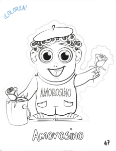 Dibujo digital en blanco y negrode Amorosino, el niño bondadoso que habita en el corazón de Pintonulo