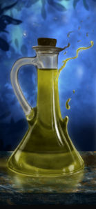 Ilustración digital en color de una aceitera disoviéndose