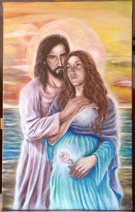 Pintura que representa a Jesús de Nazaret y María Magdalena embarazada