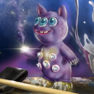 Ilustración digital en color de Chipirisblustio el cocoleyo haciendo magia