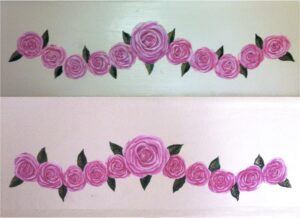 Pintura de dos cenefas de 11 rosas rosas cada una