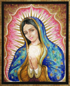 Retrato de una virgen inspirada en la mexicana Virgen de Guadalupe